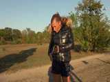 Watch Sandra enjoying her shiny nylon Downjacket at very warm Wearther outside 5