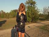 Watch Sandra enjoying her shiny nylon Downjacket at very warm Wearther outside 6