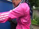 Watch Sandra enjoying Bondage in her shiny nylon Shorts in the Garden Pantyhooded finally 10