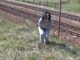 033022 Renee Picks A Bad Moment To Pee By The Railway 4