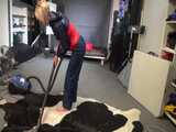 Watch sonja cleaning the room in her shiny nylon Rainwear 9