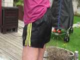 Watch Pia having fun outdoors with her shiny nylon Shorts 9